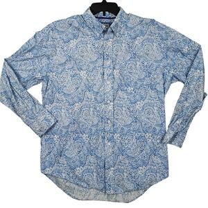Rough Stock Shirt Panhandle Slim Mens L Ice Blue Paisley Western Button Down